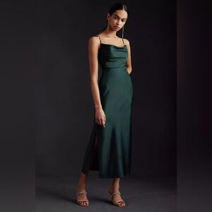 BHLDN Anthropologie Cali Satin Cowl-Neck Midi Slip Dress